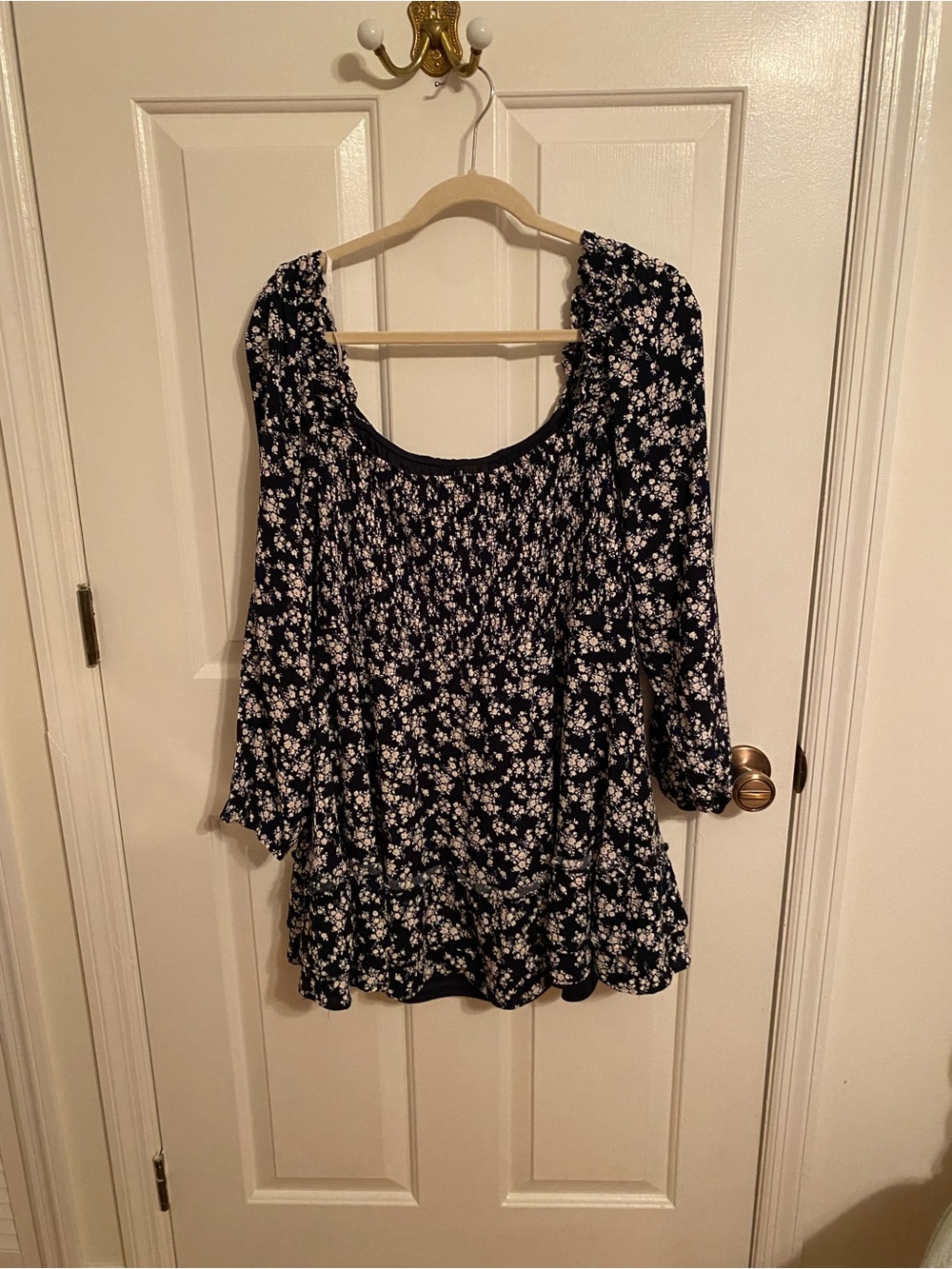 Lulu's Navy Floral Smocked Long Sleeve Tunic